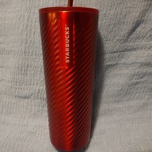 Starbucks 2022 Holiday Red Metallic 'Candy Textured Spiral' Stainless Tumbler